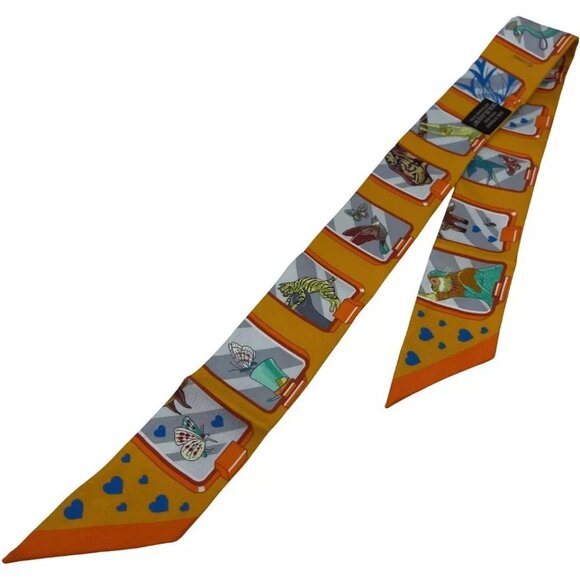Authentic HERMES Twilly Hermes Story Scarf Orange Silk - Picture 4 of 16